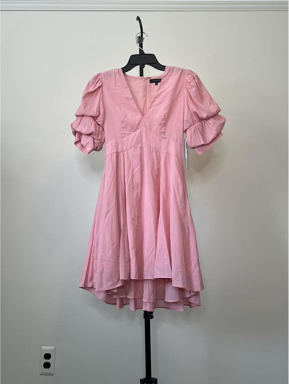 1.state Women's V-Neck Tiered Bubble Puff Sleeve Mini Dress - Rose Linen